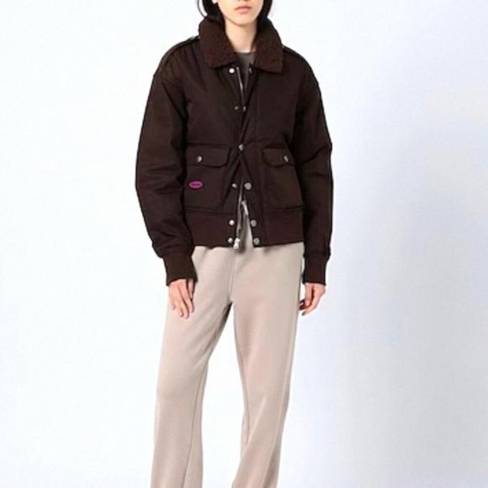 VANS Women's Bomber Jacket Brown Pockets Flight Satin 0A7YQX Size Oversized Zip